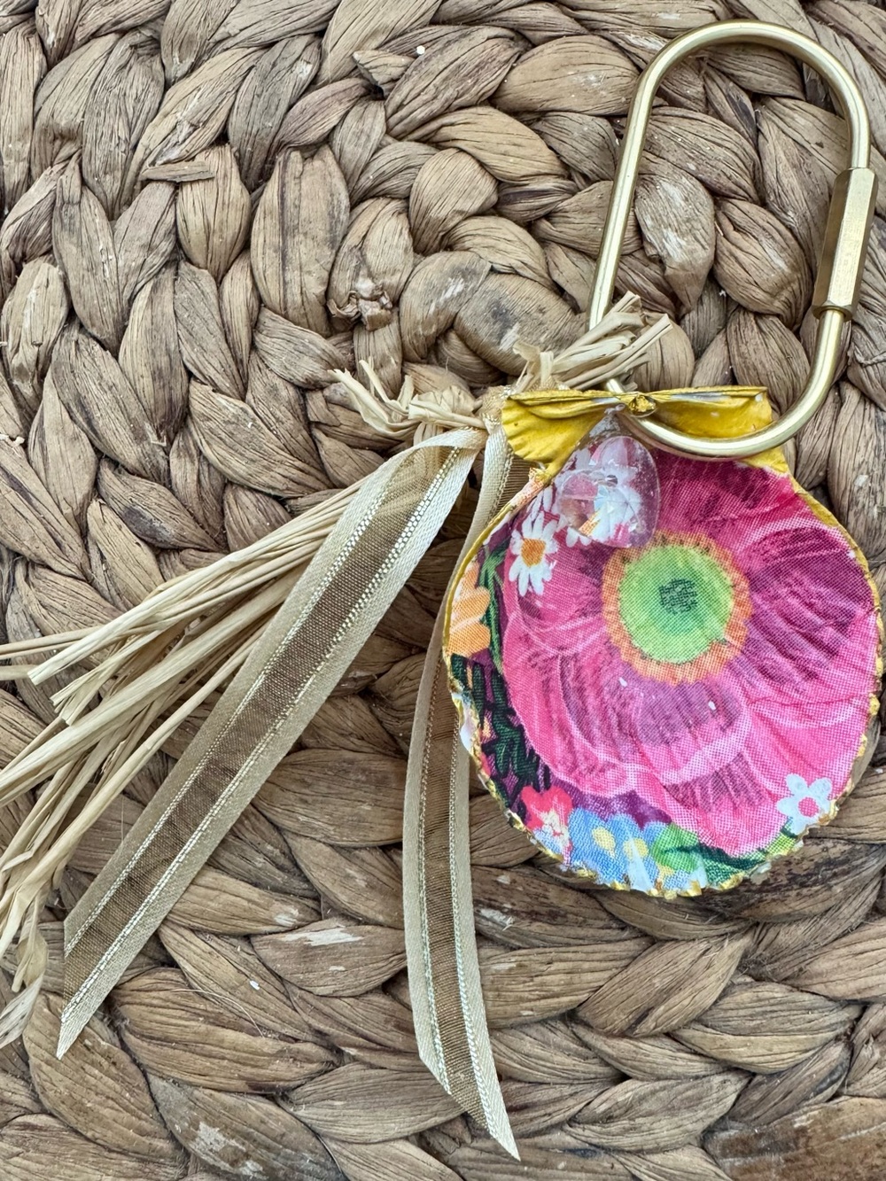 Floral Pink raffia Tassel Keychain Bag Charm